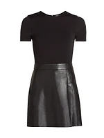 Chara Faux Leather Pleated Minidress