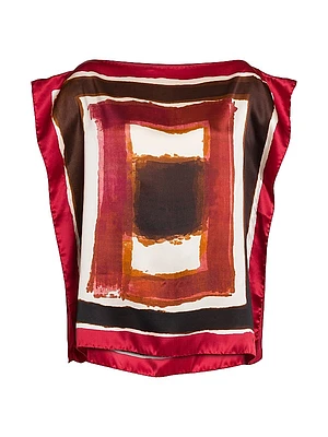 Painted Silk Cap-Sleeve Blouse
