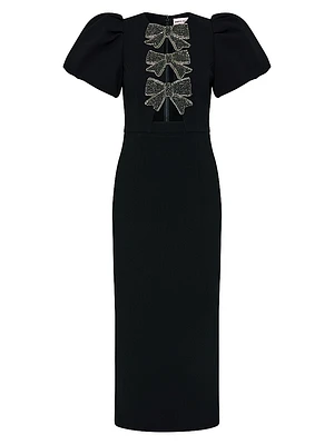 Eliana Crystal-Embellished Velvet Puff-Sleeve Midi-Dress