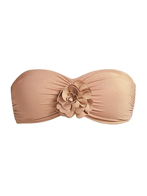 Everley Metallic Flower Bandeau Bikini Top