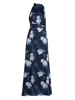Kayla Floral Halter Maxi Cocktail Dress