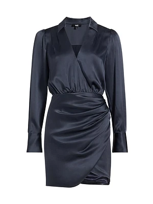 Nyla Draped Silk Long-Sleeve Minidress