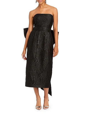 Lorena Bow Jacquard Strapless Midi-Dress