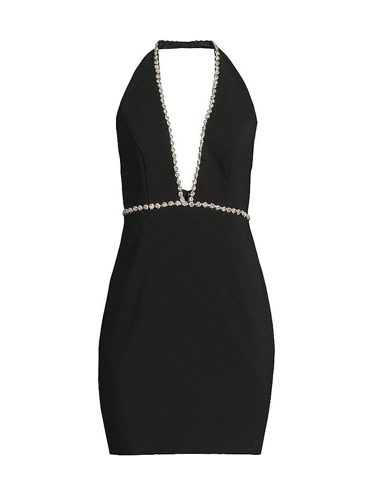 Diamanté-Trimmed Stretch Crêpe Halter Minidress