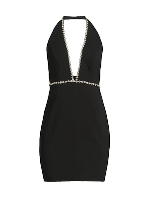 Diamanté-Trimmed Stretch Crêpe Halter Minidress