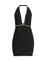 Diamanté-Trimmed Stretch Crêpe Halter Minidress