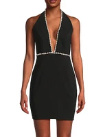 Diamanté-Trimmed Stretch Crêpe Halter Minidress