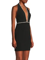 Diamanté-Trimmed Stretch Crêpe Halter Minidress