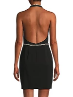 Diamanté-Trimmed Stretch Crêpe Halter Minidress