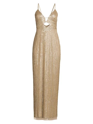 Beaded V-Neck Column Gown