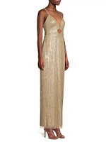 Beaded V-Neck Column Gown