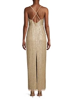 Beaded V-Neck Column Gown