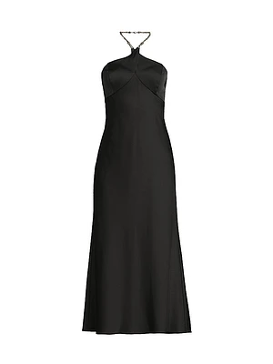 Stretch Satin Halterneck Midi-Dress