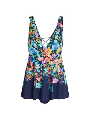 Back-Tie Skirted One-Piece Swimsuit