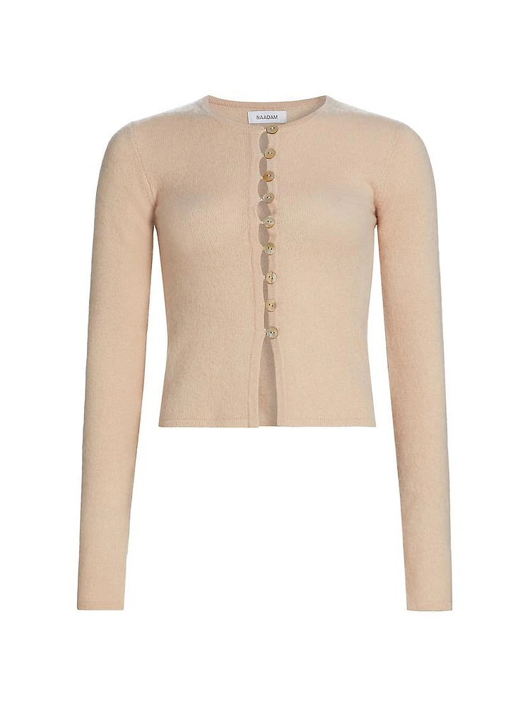 Cashmere Shell Button Fitted Cardigan