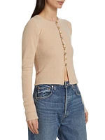 Cashmere Shell Button Fitted Cardigan