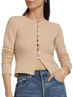Cashmere Shell Button Fitted Cardigan