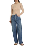 Cashmere Shell Button Fitted Cardigan