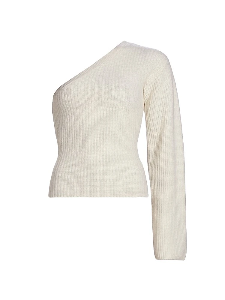 Rib-Knit Cashmere One-Shoulder Top