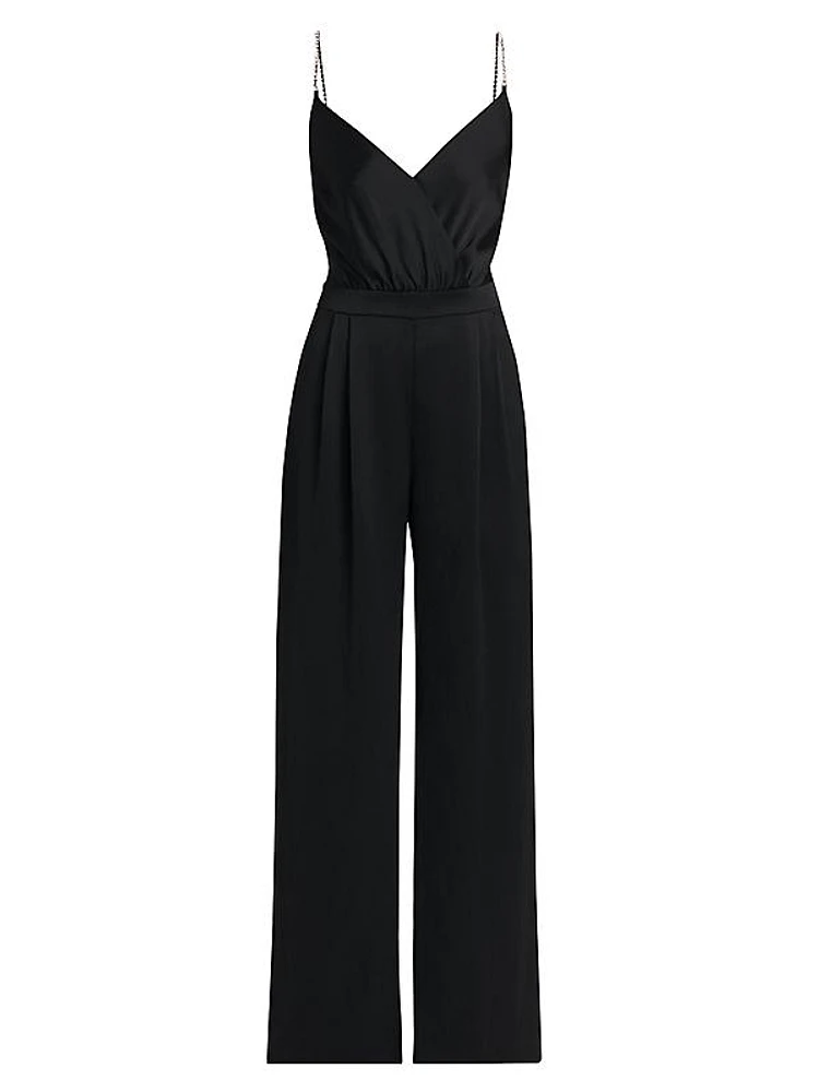 Crystal-Strap Satin Jumpsuit