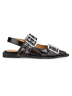 Embossed Buckle Ballerina Flats