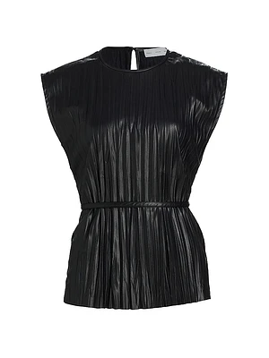 Lyra Pleated Faux Leather Top