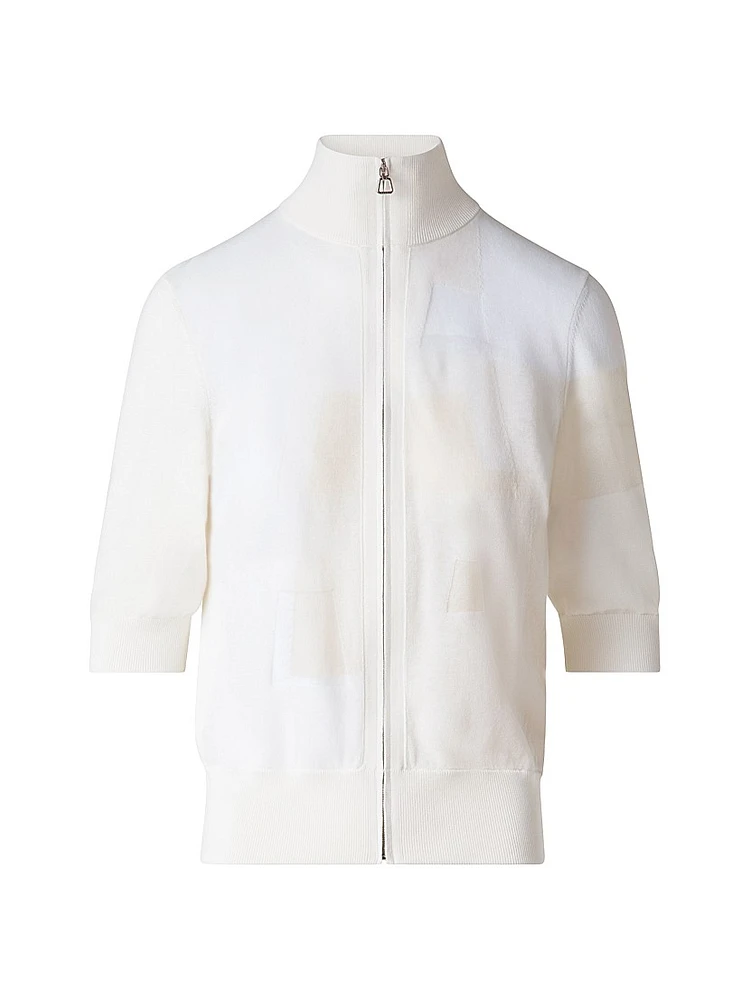 Knit Jacquard Zip-Up Cardigan