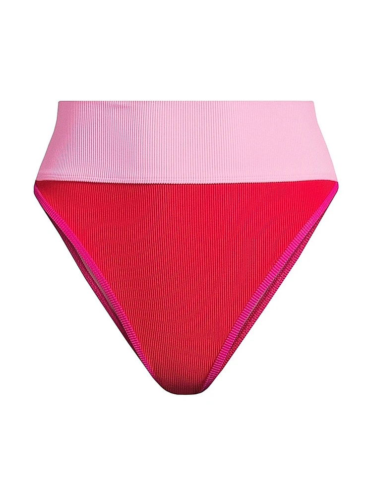 Emmy Colorblocked High-Waist Bikini Bottom