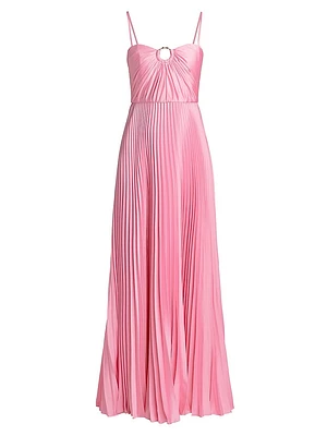 Pleated Satin Sleeveless Maxi Dress