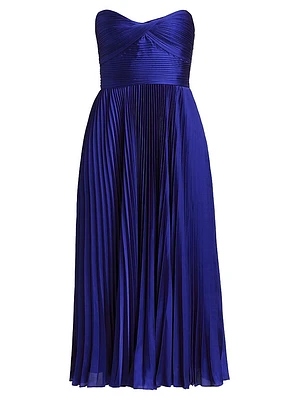 Jeanne Pleated Satin Strapless Midi-Dress