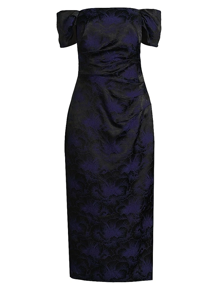 Floral Jacquard Off-The-Shoulder Cocktail Dress