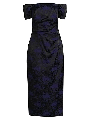 Floral Jacquard Off-The-Shoulder Cocktail Dress