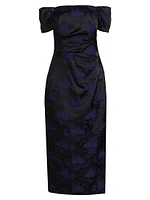 Floral Jacquard Off-The-Shoulder Cocktail Dress