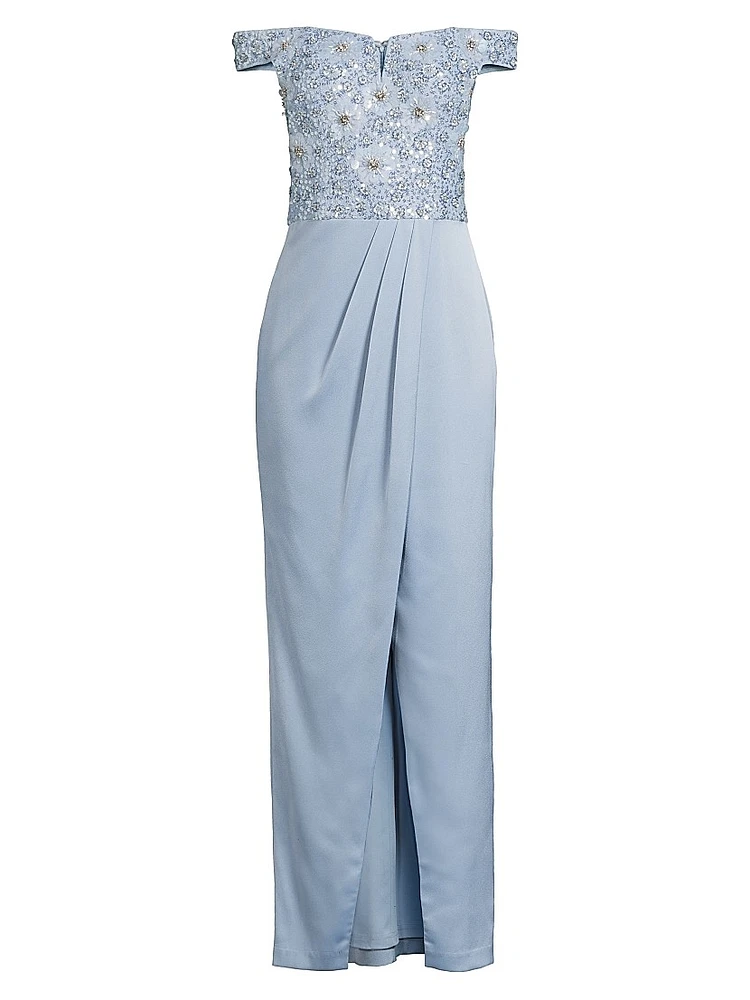 Beaded Off-the-Shoulder Column Gown