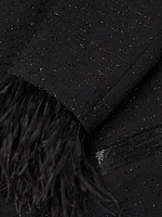Bouclé Jacquard Feather-Cuff Cocktail Dress