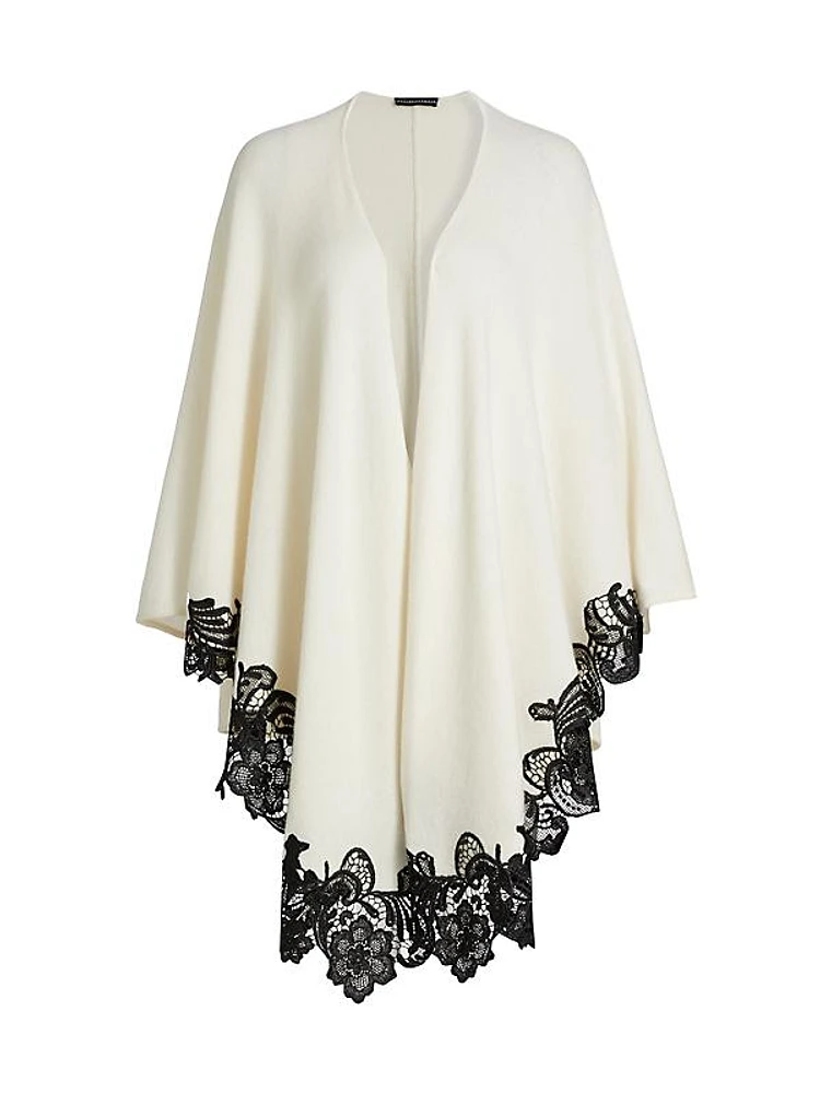 Lace-Trim Cashmere Knit Cape