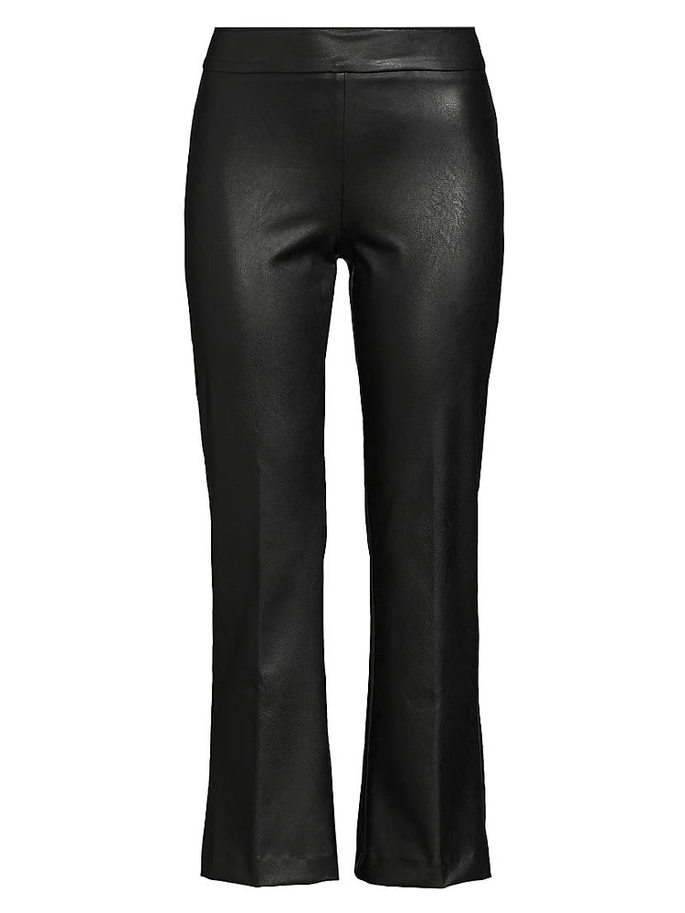 Faux-Leather Ankle-Crop Flared Pants