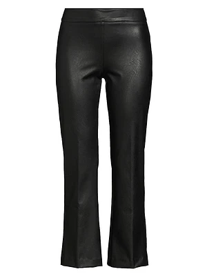 Faux-Leather Ankle-Crop Flared Pants