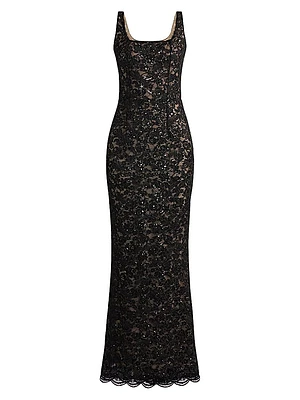 Lace & Sequin Fitted Gown