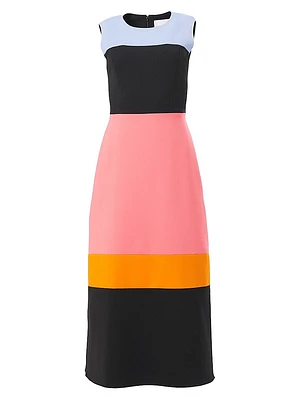 Colorblocked Crewneck Sleeveless Midi-Dress