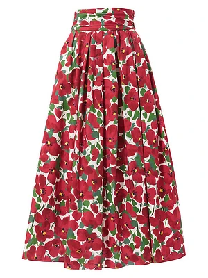 Floral Stretch-Cotton Midi-Skirt