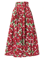 Floral Stretch-Cotton Midi-Skirt