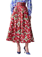Floral Stretch-Cotton Midi-Skirt