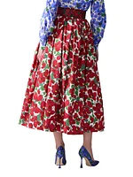Floral Stretch-Cotton Midi-Skirt