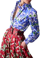 Floral Stretch-Cotton Midi-Skirt