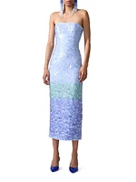 Ombré Sequined Strapless Midi-Dress