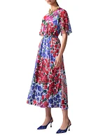 Floral Gathered Midi-Dress