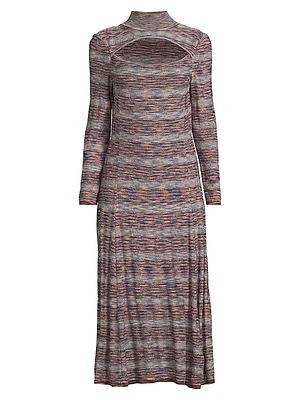 Striped Cut-Out Knit Midi Dress