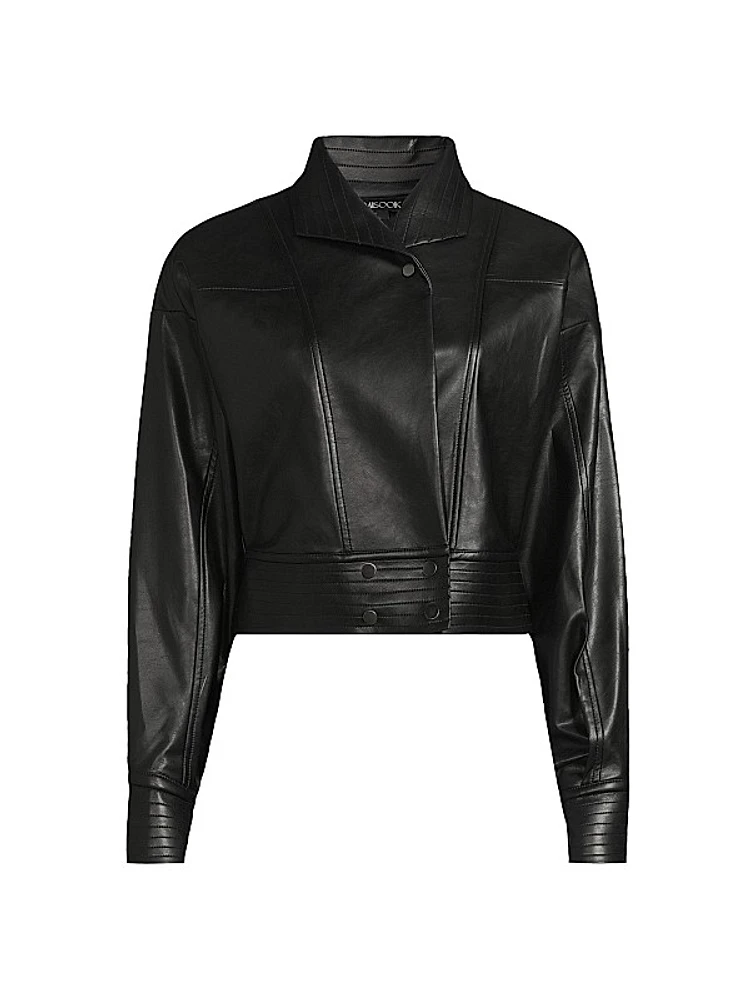 Faux-Leather Cropped Moto Jacket
