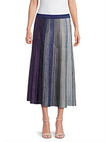 Striped Metallic Knit Midi Skirt